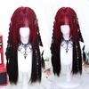 Synthetic Red Ombre Black Color Lolita Long Straight Wigs With Bangs Daily Party Cosplay Wig For Women