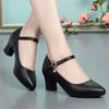 Autumn Women Fashion Sweet Comfort Buckle Strap Square Heel Pumps Casual Black Leather Office High Heel Shoes