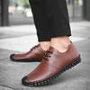 Men's Handmade Sewn Leather Shoes Comfortable Anti Slip Flat Bottom Daily Office Outdoor Leisure Walking Breathable Men's Shoes