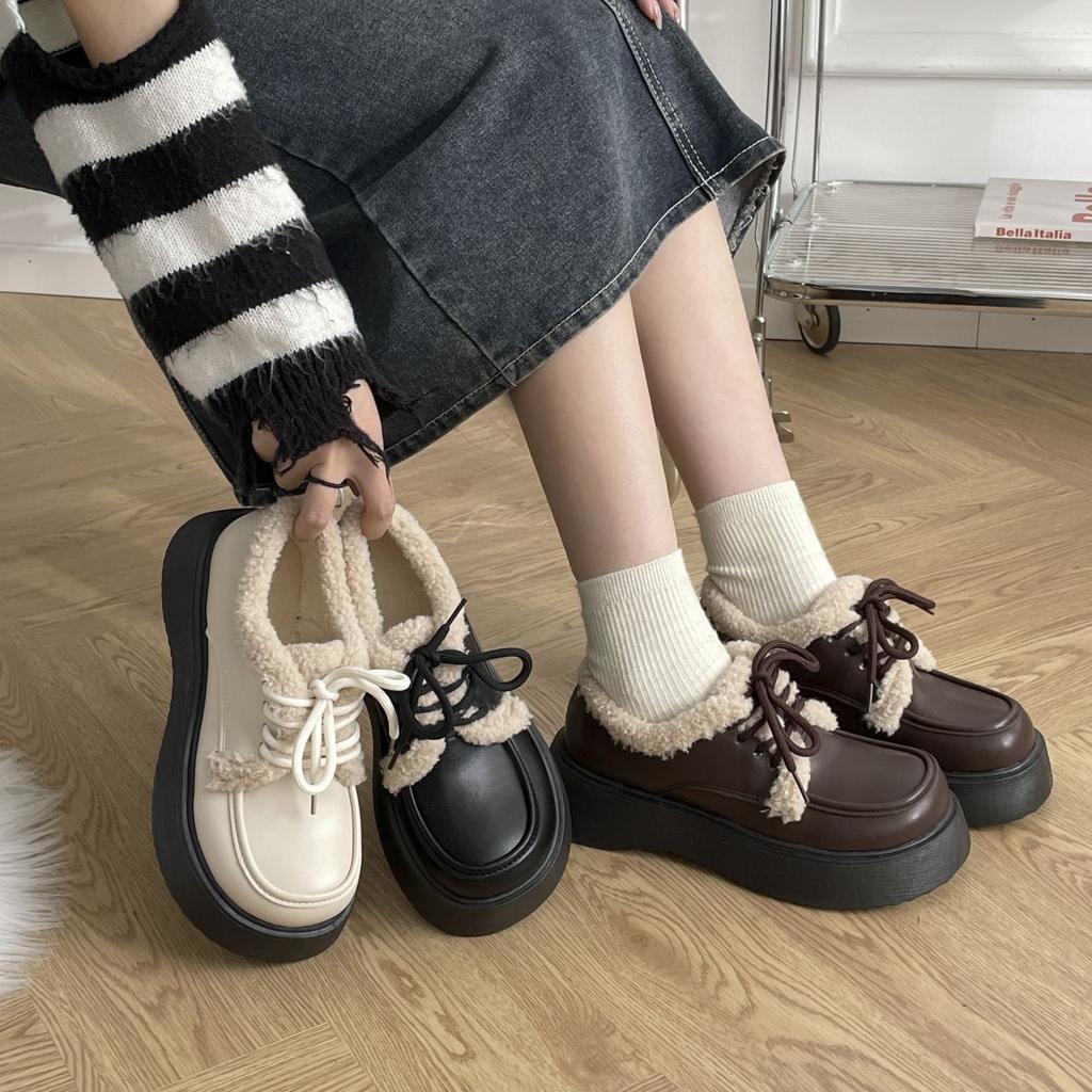 Versatile Thick-soled Velvet Small Leather Shoes for Women's British Style 2025 Autumn and Winter New Models Versatile Mary Jane Single Shoes for Wome