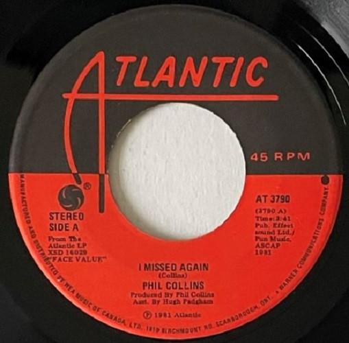 7inch Record PHIL COLLINS  I Missed Again AT3790 ATLANTIC 1981 Canada Rock Used