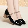 Fashion Spring New Women's Black Mary Jane Shoes Soft Leather Square Heel Dress Shoes Shallow Mouth Buckle Strap Single Shoes