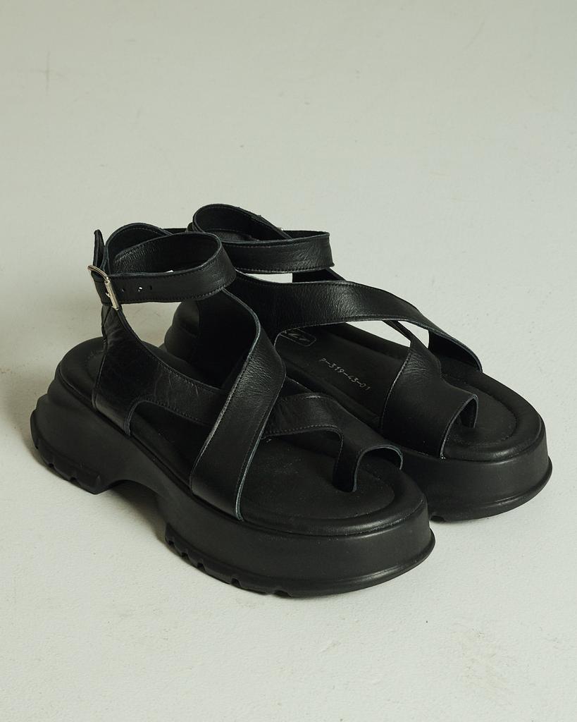 Platform Sandals Through the Finger Phany 31943 36 Black Leather