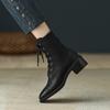 Fashion 2025 New Cross-Tied Women Short Boots Autumn Winter Genuine Leather Office Lady Square Toe Side Zipper Shoes Woman Ankle Boots