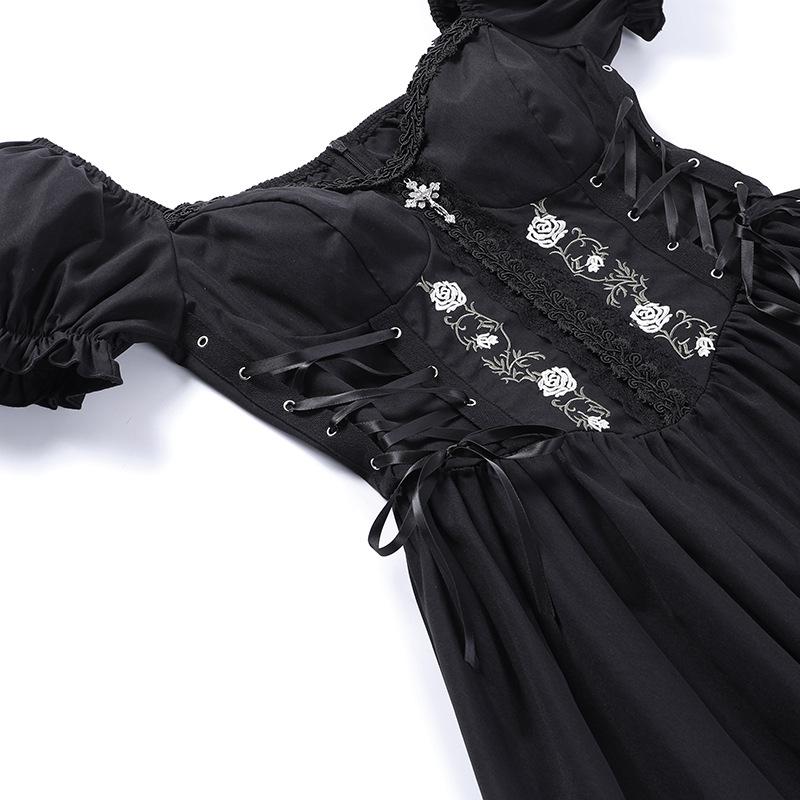 AltGoth Vintage Gothic Princess Dress Women Dark Harajuku Lace Up Cross Corset Dress Streetwear Partywear Lolita Dress Female