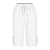 Women Summer Shorts Elastic Waistband Adjustable Drawstring Casual Pants with Pockets Solid Color Buttons Decor Knee-length Pants
