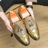 Spring Tassel Men's Shoes Nightclub Comfortable Casual Shoes Loafers Mens Shoes Men's Gold Block Color Matching Leather Shoes
