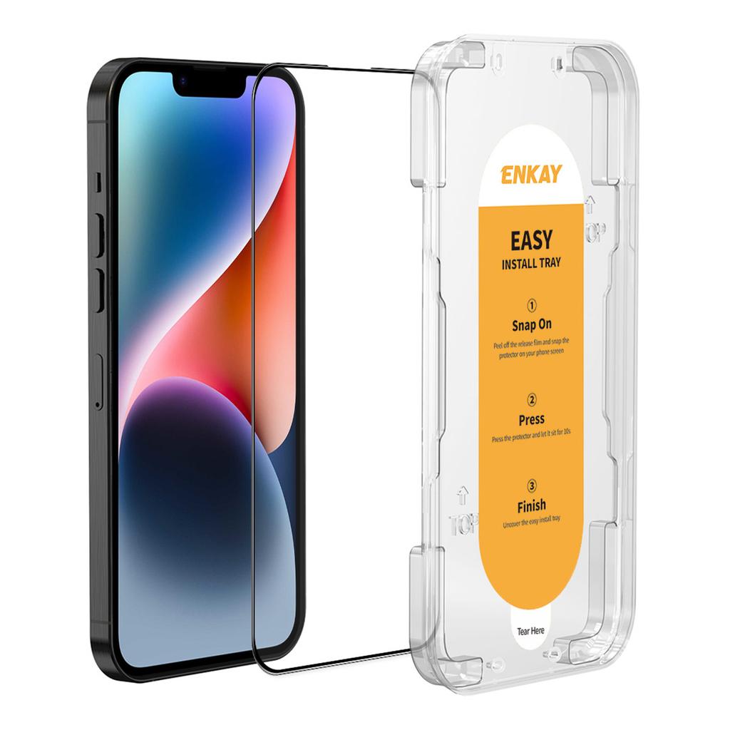 ENKAY HAT PRINCE For iPhone 14 Screen Protector Silk Printing Complete Covering Screen Film Guard