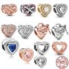 Sparkling Leveled Heart & Family Infinity Red Heart Charm 925 Sterling Silver Women Jewelry Beads Fit Original Fasion Bracelet