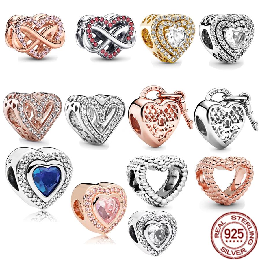 Sparkling Leveled Heart & Family Infinity Red Heart Charm 925 Sterling Silver Women Jewelry Beads Fit Original Fasion Bracelet