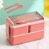 Lunch Box Compartment Design Easy Carrying Double Layer Microwave Safe Japanese Style Students Bento Box with Fork Spoon Daily Use