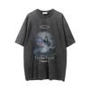 Thermal Imaging Character Print Short Sleeved Washed and Worn-out T-shirt for Men's Hip-hop Street Trend Loose Fitting Quarter Sleeved T-shirt Top
