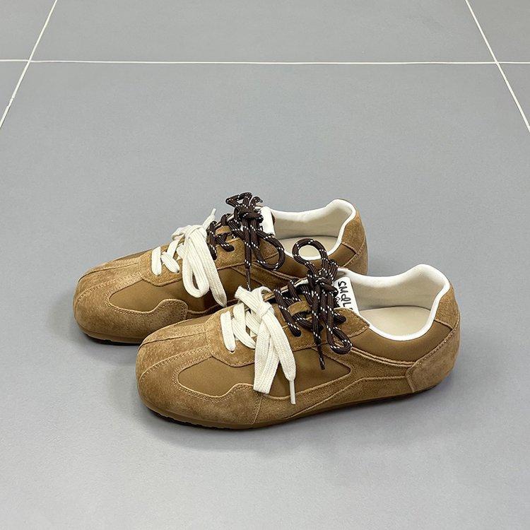 Leather German Training Shoes for Women's Models 2025 Autumn New Mandarin Ducks with Round Heads and Soft Soles Versatile, Lightweight Sports and L