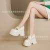 12Cm Ultra-high Heel Round Head Leather Inner Height-increasing Loafers 2025 New Waterproof Platform Platform Thick-soled Buckle Lazy Single Shoes