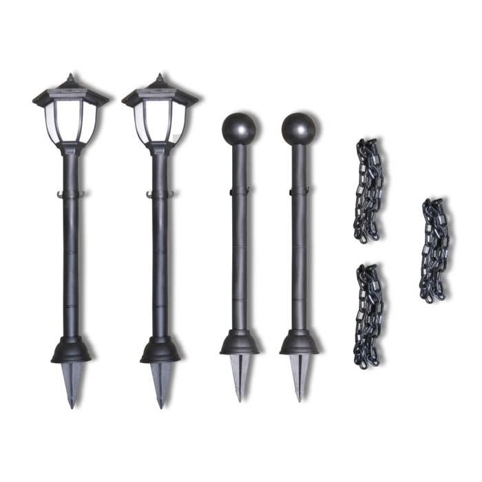 VidaXL Chain Barrier 2 Solar Lights and 2 Posts Garden Terrace Patio 40868