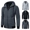 Men Autumn Winter Coat with Hood And Dual Pockets Zipper Closure Drawstring Colorblock Fake Two-piece Sport Jacket with Elastic Cuffs And Hem