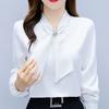 Women's Spring and Autumn Glossy Long Sleeve Shirt Business Standing Collar Bow Tie Shirt