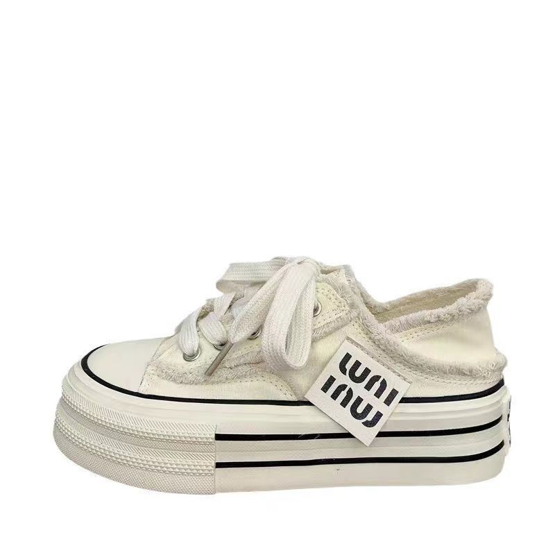 Pink Versatile Rough Edge Platform Canvas Shoes Women's Summer New Fashion Casual Lightweight Board Shoes Ins Style