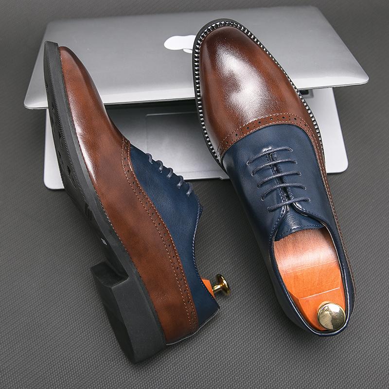 Fashion Business Classic Evening Dress Shoes Men's Black White Derby Leather Shoes Brogue Lace-up Casual Wedding Shoes Formal Male Shoes