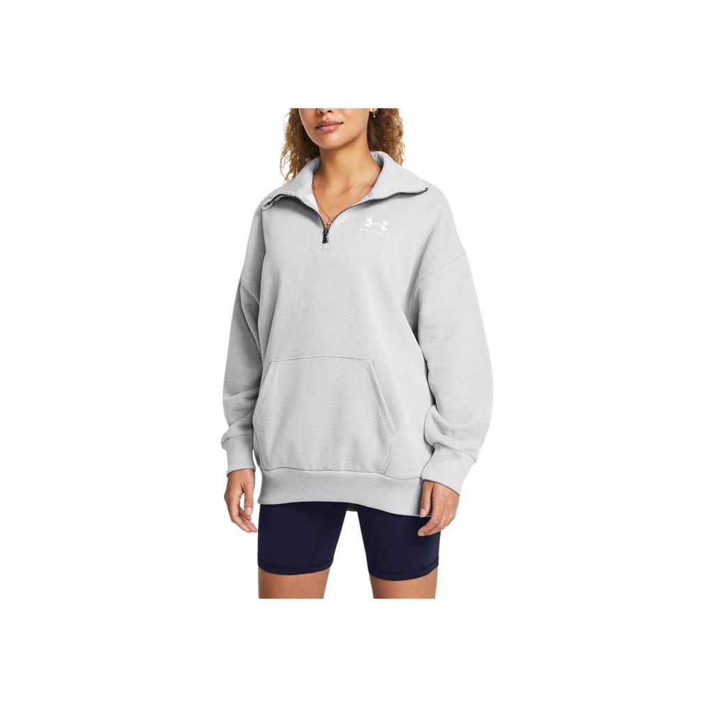 Under Armour Rival Series 1/4 Zip Sports Casual Fashion Hoodie Women Hoodies Gray 1387223-011