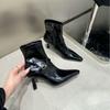 2025 Autumn and Winter New Pointed Fashion Stiletto Belt Buckle Soft Bottom Side Zipper Martin Women's Short Boots