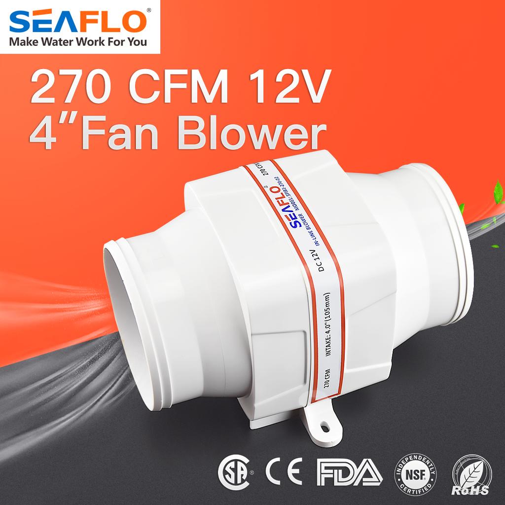 SEAFLO-In-Line Bilge Blower Fan, Marine Boat, RV Air Exhaust, White, SFIB1-270-01, 4 In, 100mm, 2700CFM, DC 12V