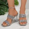 Shiny Sequins High Heels Sandals Women Fashion Gold Silver Party Dress Shoes Woman Summer Square Toe Transparent Heel Sandalias