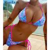 Flowers Printed Halter High Cut Bikini Female Swimsuit Women Swimwear Two-pieces Bikini Set Bather Bathing Suit Swim Lady