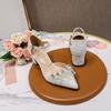 Baotou Hollow Sandals Women's New Lace Pearl High Heels Shallow Mouth Pointed Head Not Tired Feet Thick Heel Single Shoes Wedding Shoes