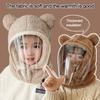 Ear Protection Cartoon Bear Warm Neck Ear Cap Plush One-Piece Faux Fur Kids Hats Windproof Hat