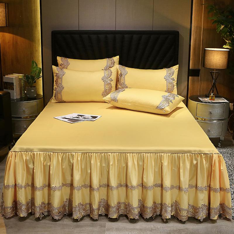 Атлас в европейском стиле 60-х годов, длинноволокнистый хлопок, кружевная юбка-кровать, трехсекционное хлопковое нескользящее покрывало, комплект из трех предметов 1,5 M1,8 M