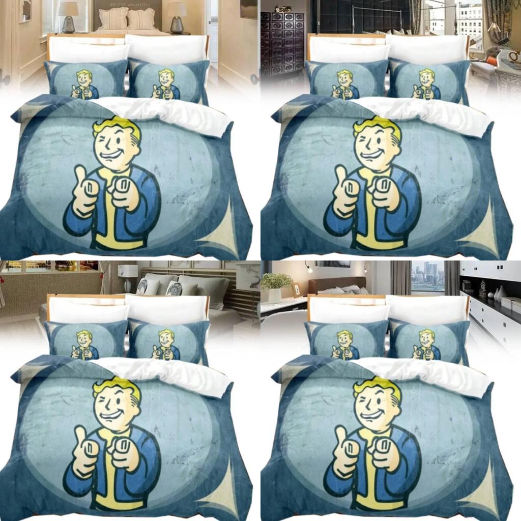 Fallout Vault Boy Printed Design Bedding Three Piece Set Childrens Use Bedroom