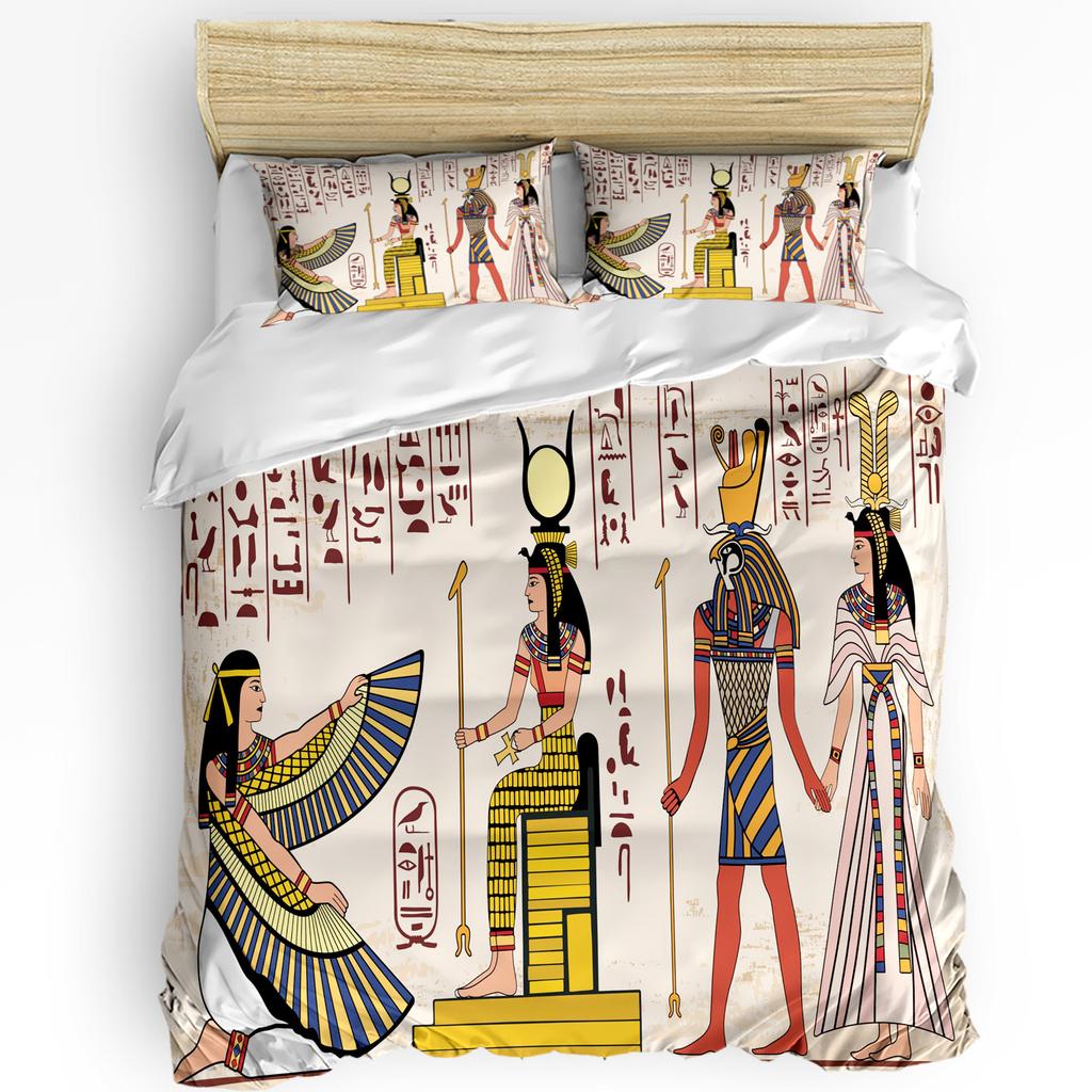 Hieroglyphic Carvings Ancient Egyptian Temple 3pcs Bedding Set For Double Bed Home Textile Duvet Cover Quilt Cover Pillowcase