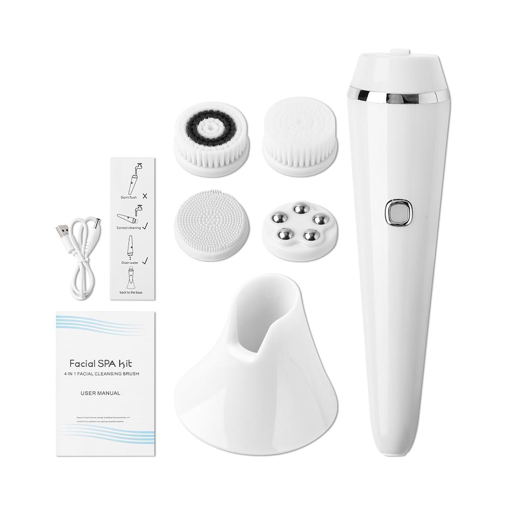 4 In 1 Electric Face Cleansing Brush for Facial Skin Care Wash Sonic Vibration Massage Tool Acne Pore Blackhead Silicone Cleaner