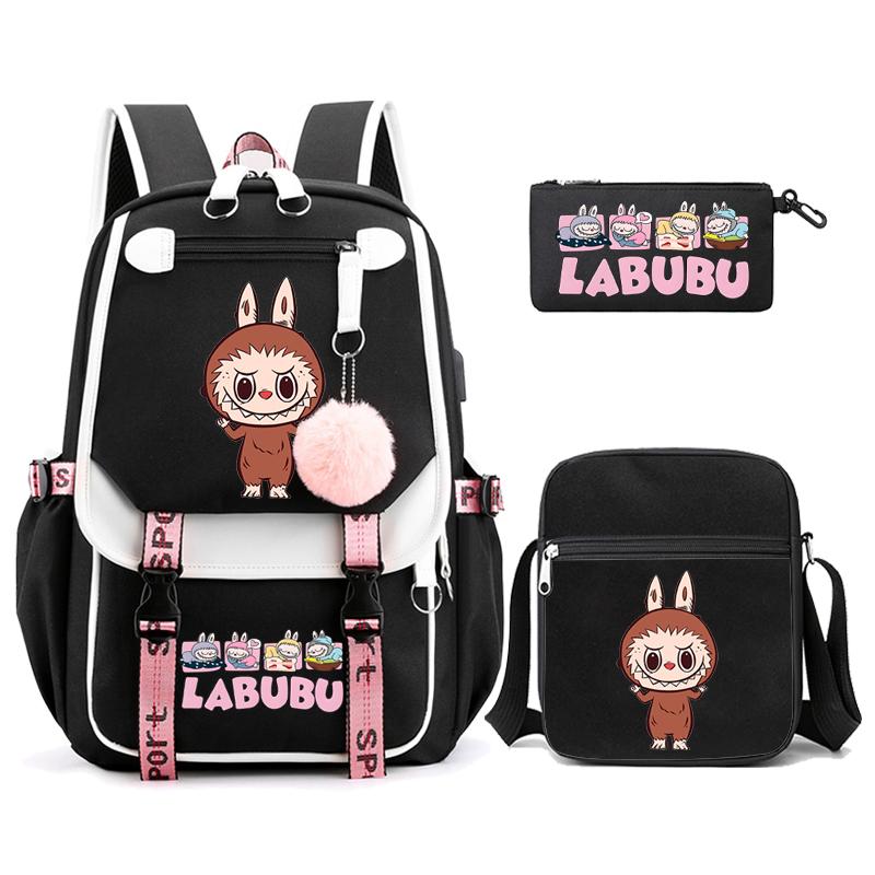 3Pcs/set Cute Printed Backpack with Shoulder Bag Pencil Case Schoolbag Teenager Student Boy Girl Large Capacity Bookbag