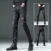 Black Jeans Men's Autumn High-end Trend Embroidery Printing Slim Spring and Autumn Models Small Foot Jeans Trousers