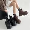 Retro Brown Thick Heel Thick-soled Martin Boots Women's 2025 New Spring and Autumn Height-increasing and Thin British Style Short Boots