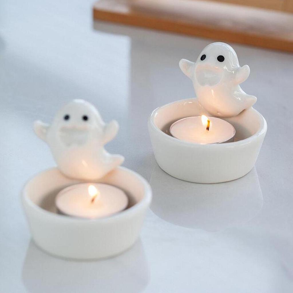 White Candle Holder Tealight Candlestick Crafts Cute Ceramic for Holiday