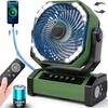 Oscillation Electric Rechargeable Remote Control Off 4 Wind Power LED Powerful Air Heat For Outdoor Disaster Green [Automatic & 20000mAh] Fan,