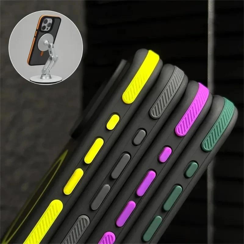 Luxury Matte Translucent Armor Case For iPhone 16 15 14 13 12 11 Pro Max Plus Magsafe Magnetic Wireless Charging Shockproof Cover