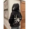 Spider Print Hoodies Autumn Winter Harajuku Punk Loose Hooded Sweatshirt Couple Hip Hop Zipper Long Sleeve Jacket Coats