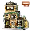 City Street View Modular Coffee Restaurant Retro Flower House with Architecture Building Block Sets Toys for Kids