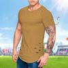 Summer T-Shirt Men Fashion Hole Distressed Fitness T Shirt Short Sleeve Solid Slim Fit Hip Hop T-shirt Yasheng