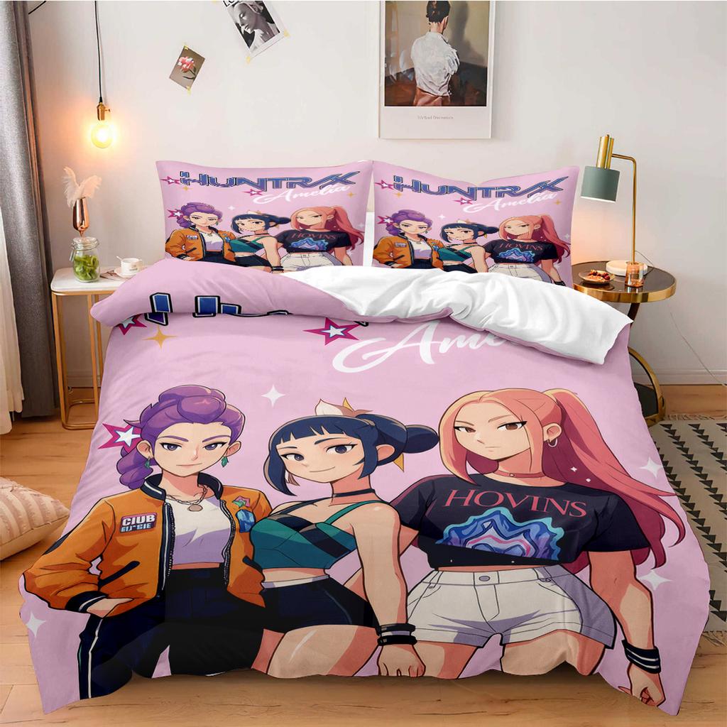 Q K-Pop Demon Hunter Beddding Set for Fans Kids Machine Washable Durable King Queen Twin Size for K-pop Girls Home Bedroom Decor