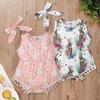 Newborn Infant Baby Girls Vest Easter Bunny Floral Romper Bodysuit+Headband Set
