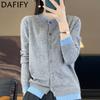 DAFIFY Women's Fashion Casual Fall Winter Solid Color Print Long Sleeve O-Neck Sweaters