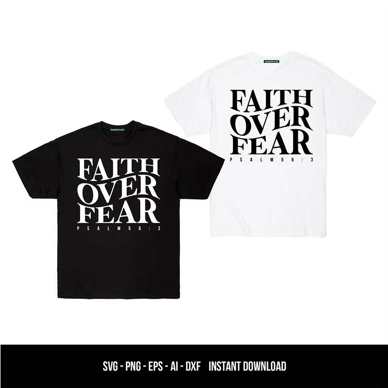 Letter Slogan FAITH OVER FEAR Printed T Shirts Women Men Summer Short Sleeve Oversized Comfortable T-shirts Trendy Tees Tops