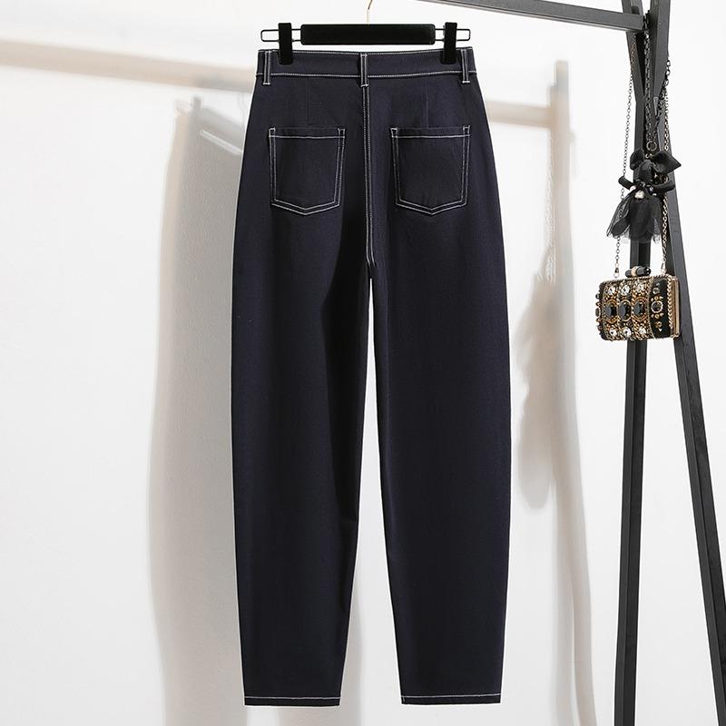 MODIQUE Women's Winter Large Size Knitted Jeans New Loose Classic Casual High Waist Black Trousers Basic Versatile Straight Jeans