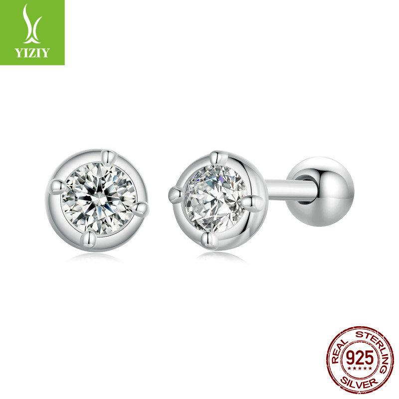 Simple And Exquisite Mini Moissanite Stud Earrings, Daily Versatile S925 Sterling Silver Threaded Stud Earrings.