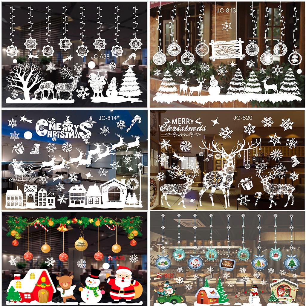 Cartoon Christmas Window Glass Stickers 2025 Christmas Decoration for Home Living Room Wall Decor 2025 Happy New Year Stickers